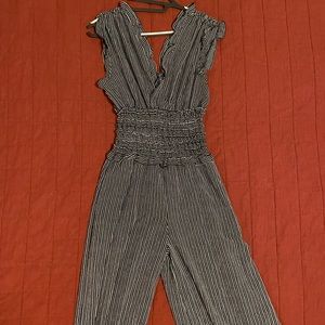 Pinstriped/Polkadot Wide Leg Jumpsuit